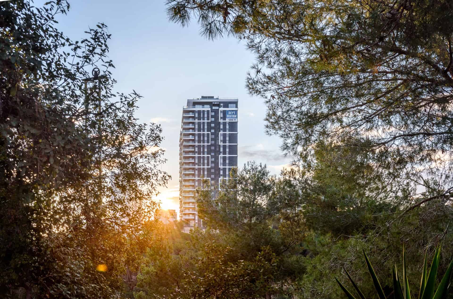 בניין רב קומות של עץ השקד בחיפה - תמונה מרחוק